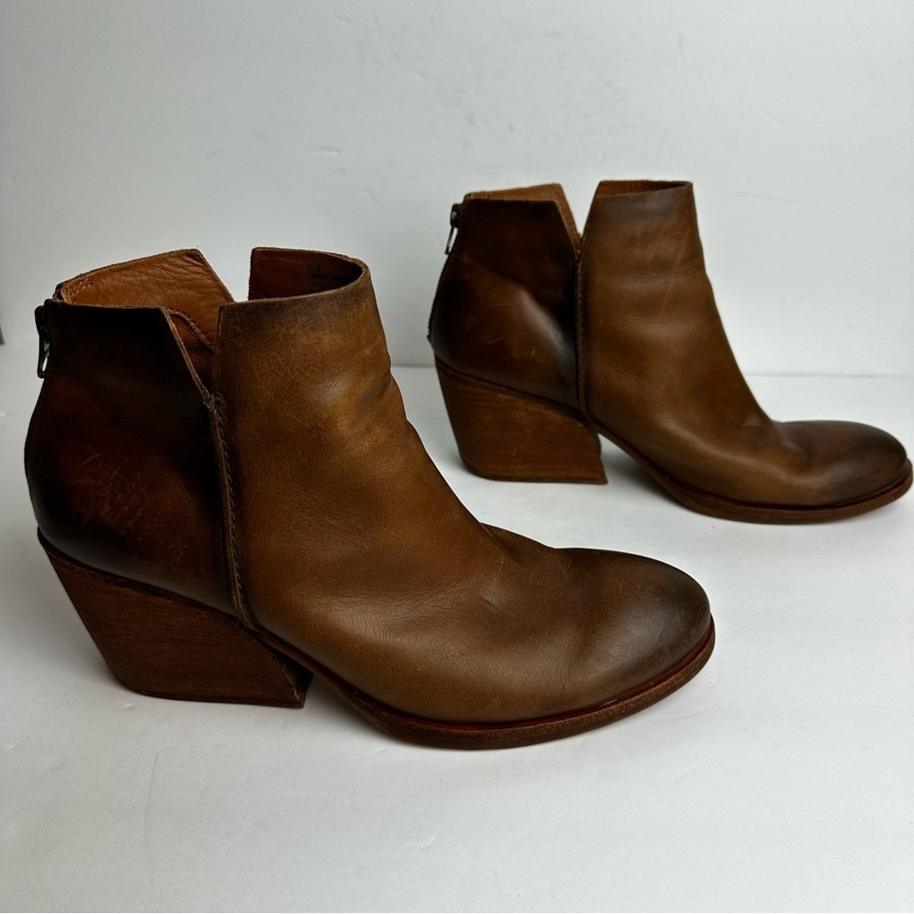 Kork-Ease Chandra Brown Leather Ankle Boots Women's Sz 9.5 Stacked Wooden Heel - Picture 2 of 10